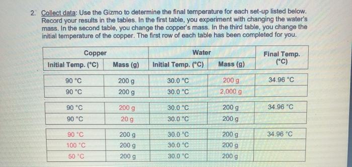 Calorimetry lab gizmo answer key